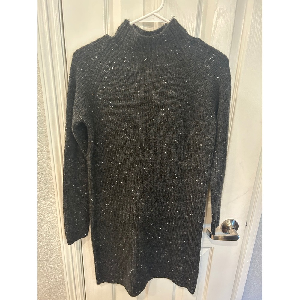Madewell Sweater Dress Charcoal Grey Flecked Wool Blend Mock Neck Mini XS